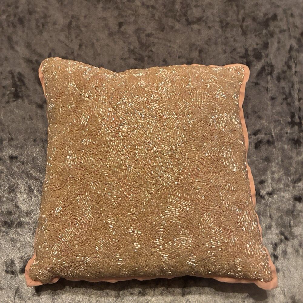 Pinky peach solid beaded pillow 12" x12" Looks pink or peach in different lights
